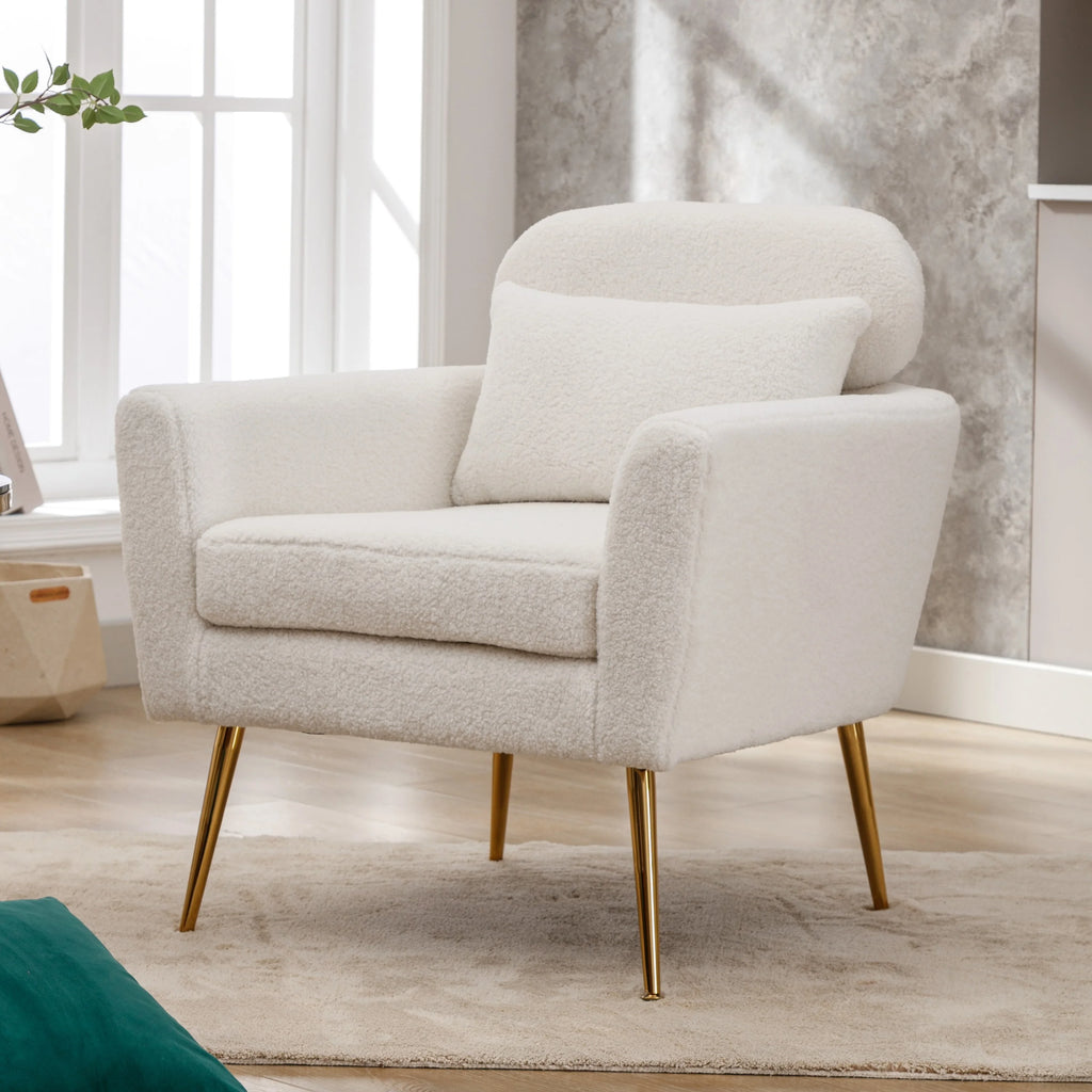 Mid Century Modern Upholstered Accent Chair With Pillow Ivory N67939