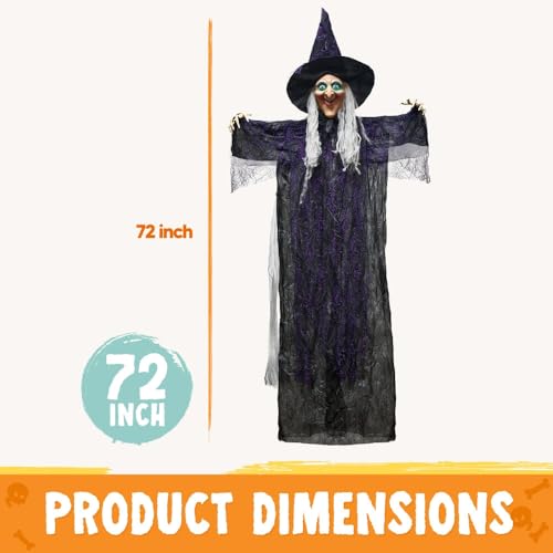 72” Hanging Talking Witch Decor with Light Up Ghost S447