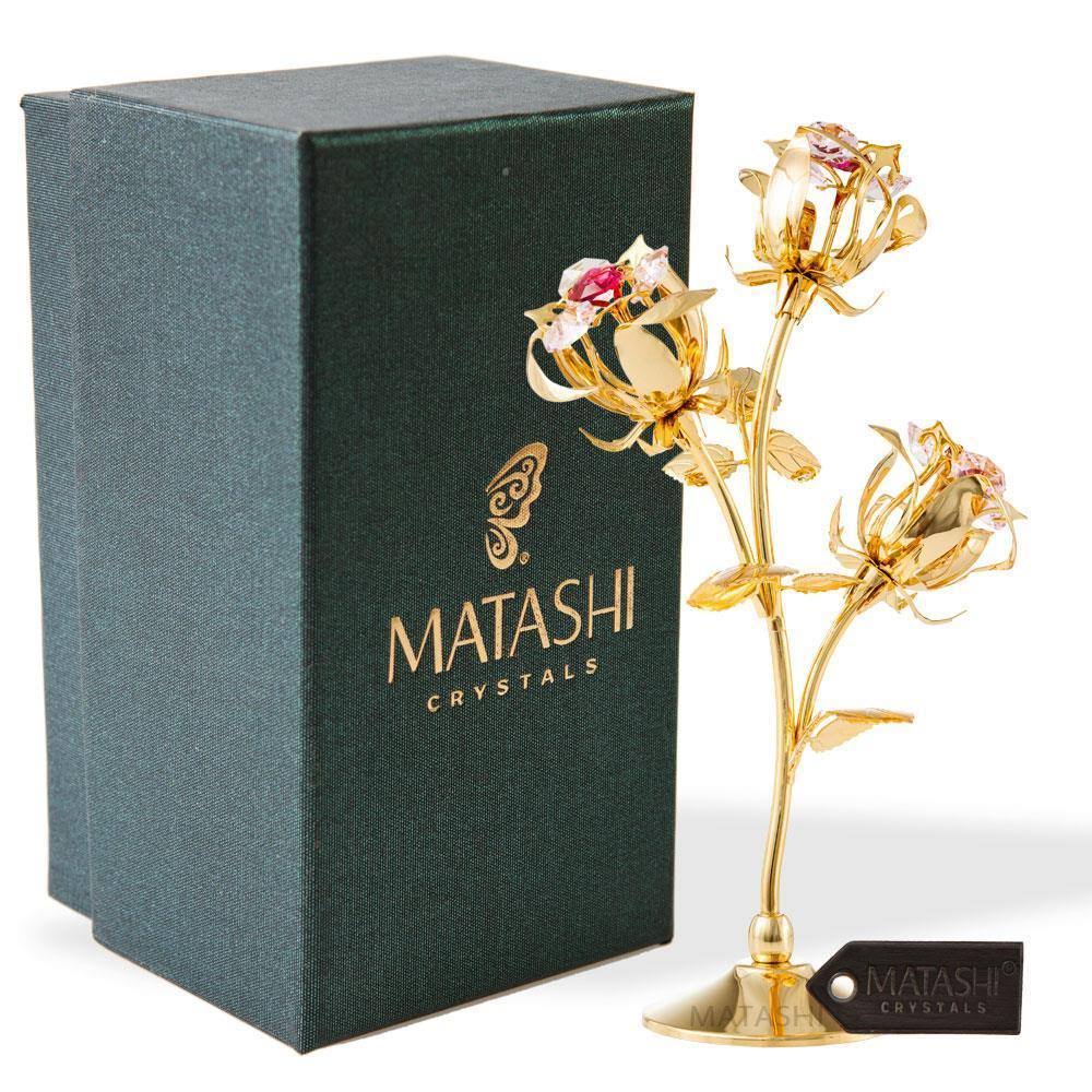 Pink Crystal Rose Flower Tabletop Sculpture V28630