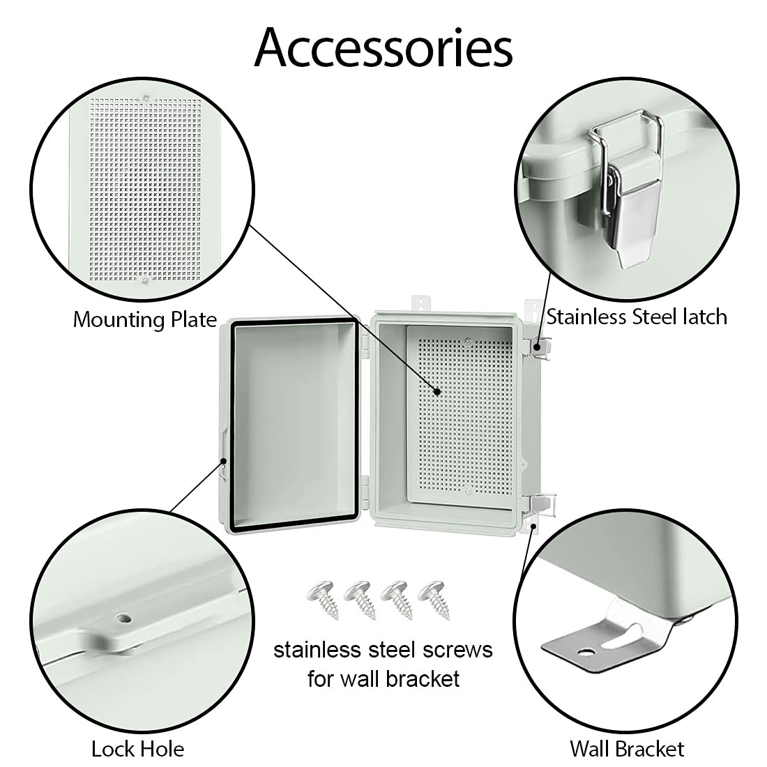 ABS Junction Box Hinged Cover Stainless Steel Latch IP67 Waterproof Plastic Universal Enclosure 8.7x6.7x4.3 inch O42320