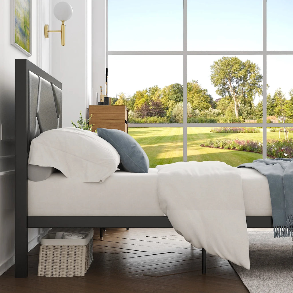 Twin Size Bed Frame with Leather Upholstered Headboard U30446