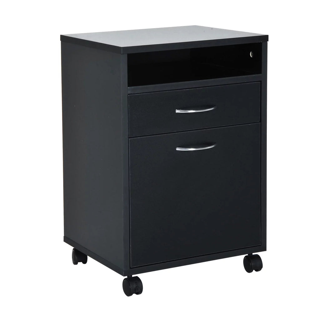 24" Rolling End Table Cart Nightstand Organizer, Black F35471
