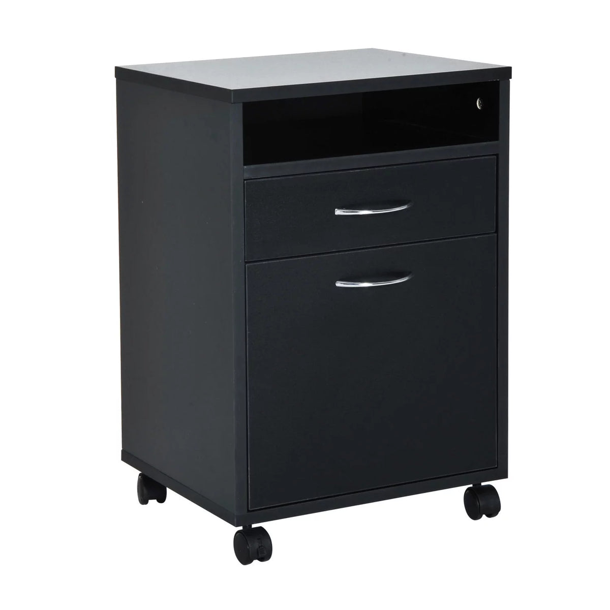 24" Rolling End Table Cart Nightstand Organizer, Black F35471