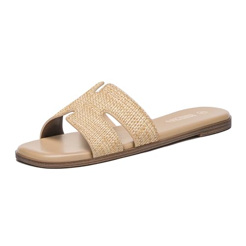 Women's Leather Slip On Flat Sandals W49494