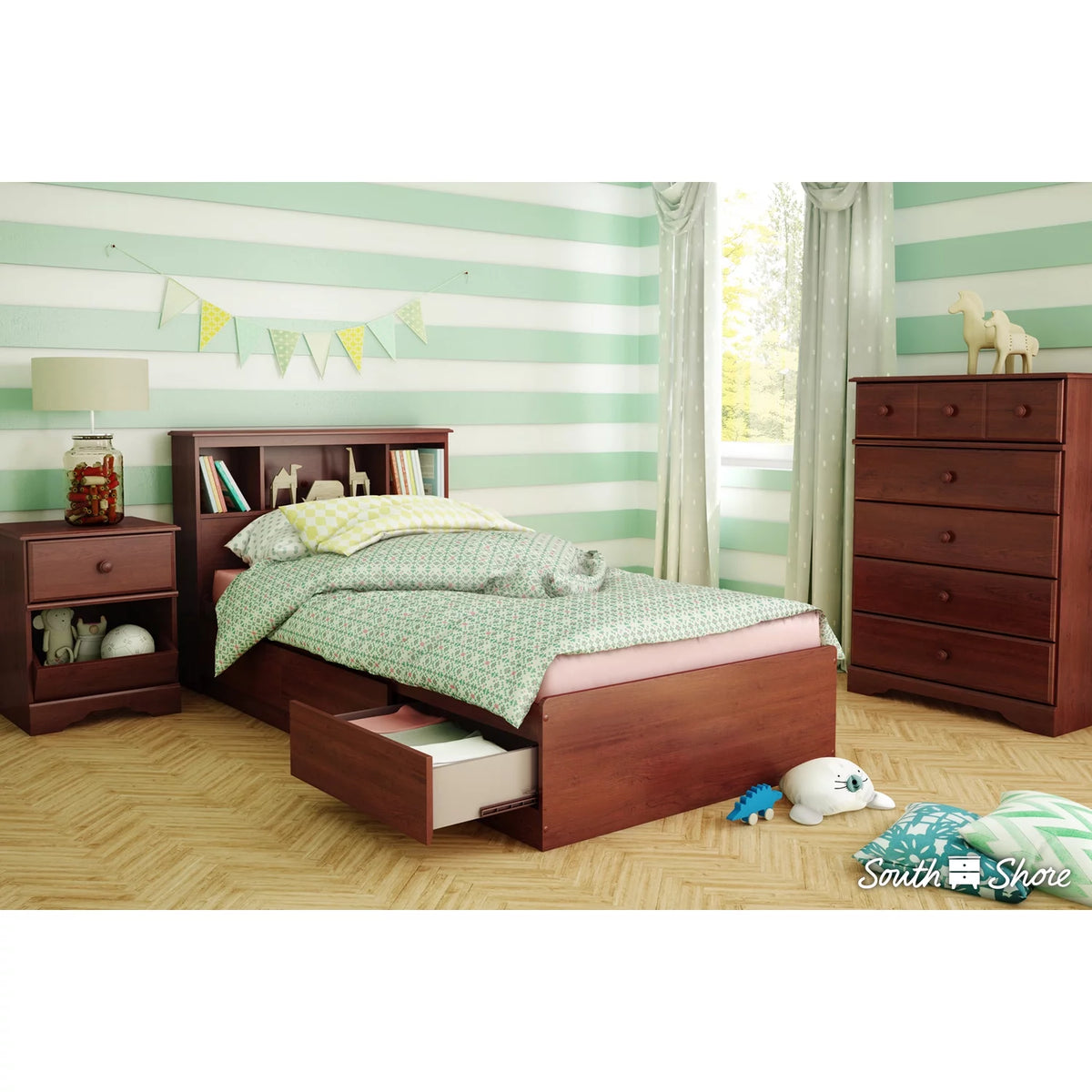 Twin Bookcase Storage Bed V4836