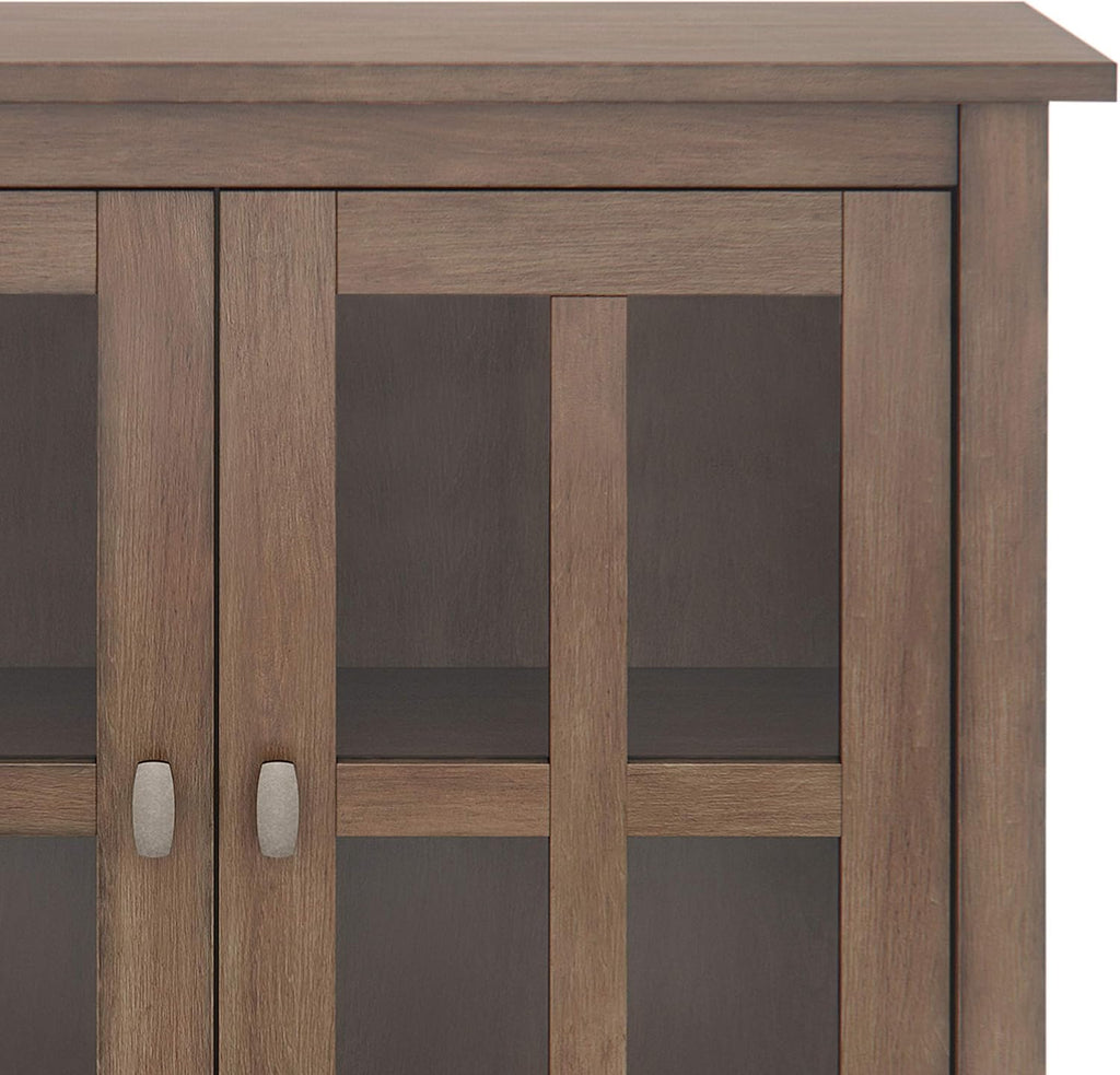 Rustic Natural Aged Brown Solid Wood Low Storage Cabinet with 2 Adjustable Shelves and Tempered Glass Door C63117