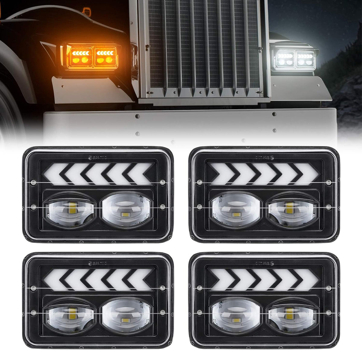 4pcs 4x6 inch LED Headlights Hi/Lo Beam Halo DRL Turn Signal Rectangular Replacement S11812