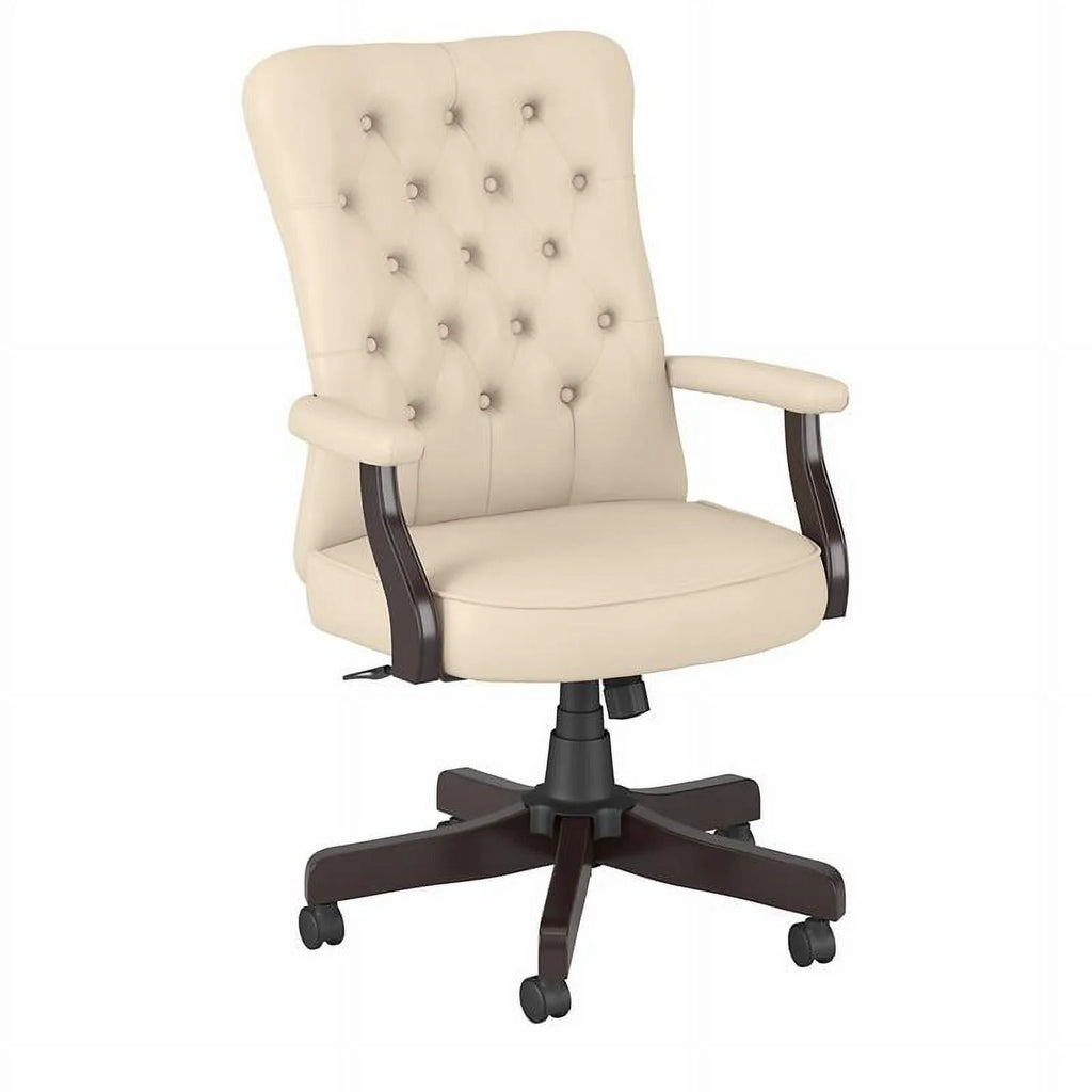 Antique White Faux Leather Office Chair with Arms U4492