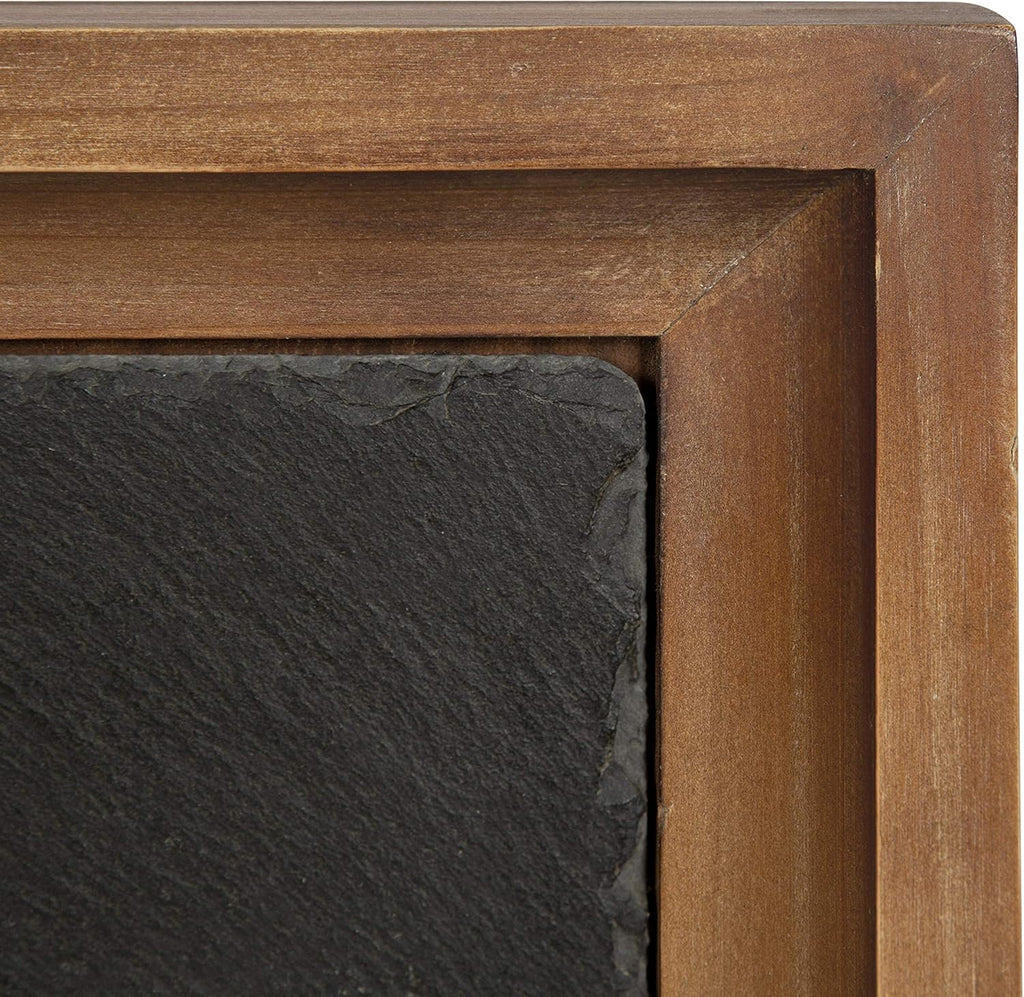 Rustic Brown Wood and Slate Side Accent Table with Black Iron Metal Base D47678
