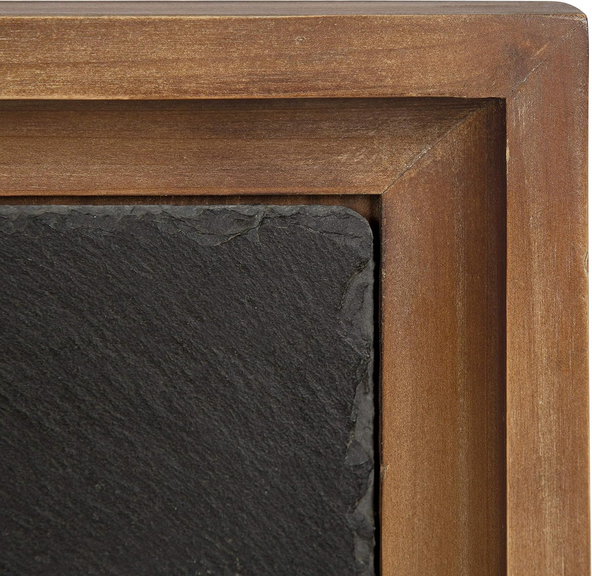 Rustic Brown Wood and Slate Side Accent Table with Black Iron Metal Base D47678
