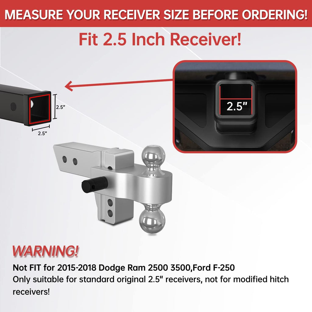 Adjustable Trailer Hitch Ball Mount, 4 Inch Drop, 2.5 Inch Receiver, 18,500 LBS GTW, Forged Aluminum Shank, Dual Balls J137