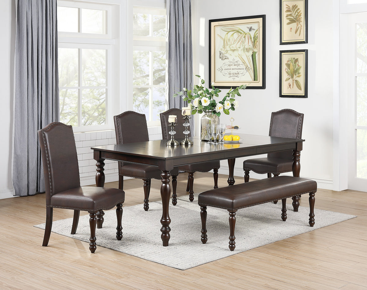 Cherry Finish Faux Leather Bench Z10109