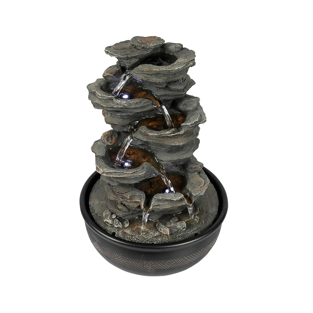 Tabletop Water Fountain with LED Light, Indoor Rock Resin Fountain S53166