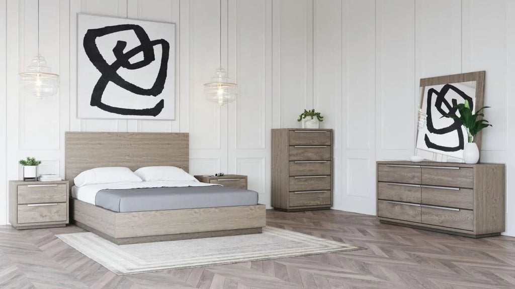 Grey & Silver King Size Bedroom Set 5Pcs C2816