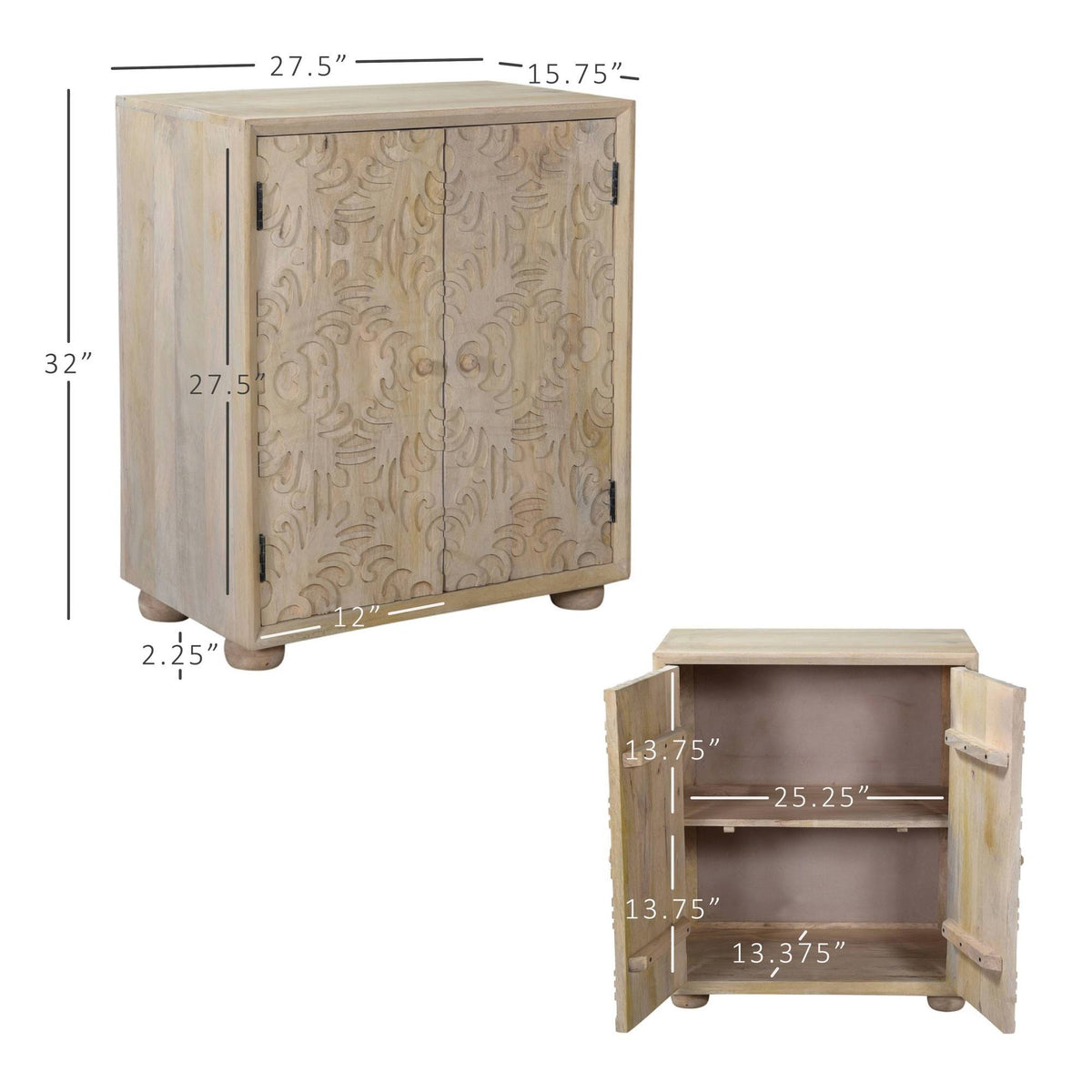 2 Door Carved Cabinet Natural J74868