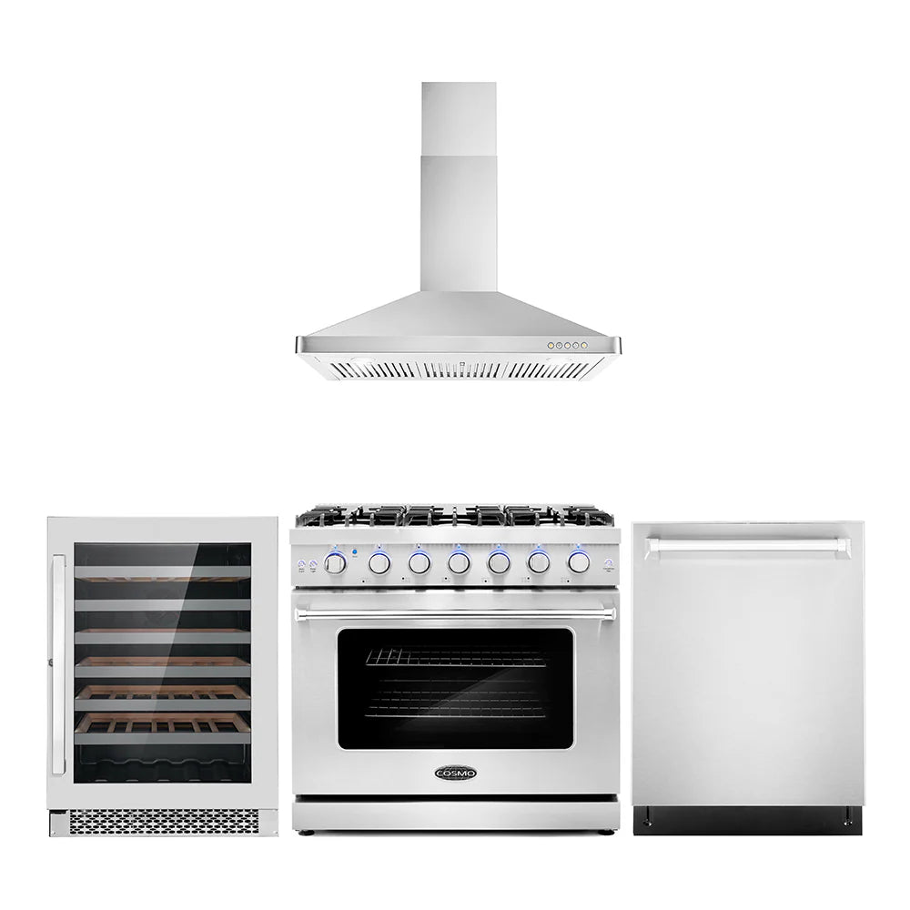 36 Gas Range, Wall Mount Range Hood, Dishwasher and Wine Cooler O19607