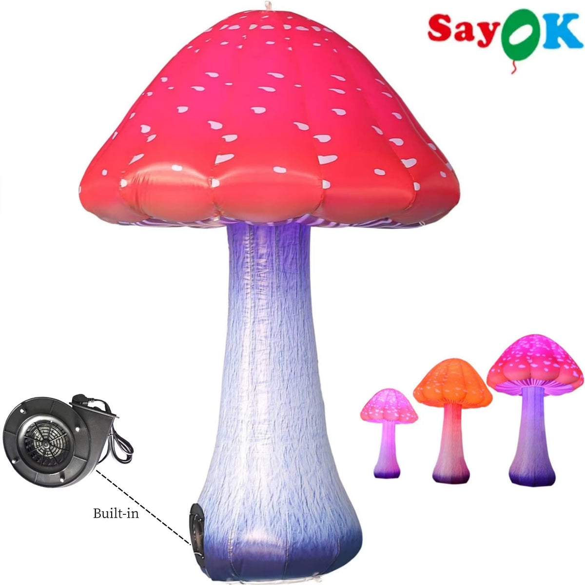 6.56ft Giant Colored Inflatable Mushroom with LED Light A8255
