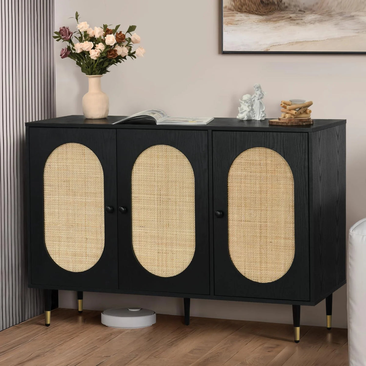 Black Rattan Sideboard Cabinet Z848