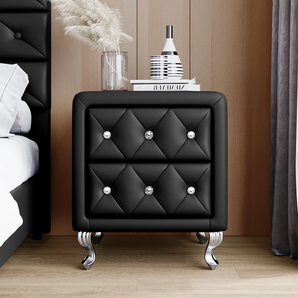 White 2 Drawer PU Leather Upholstered Nightstand M221050