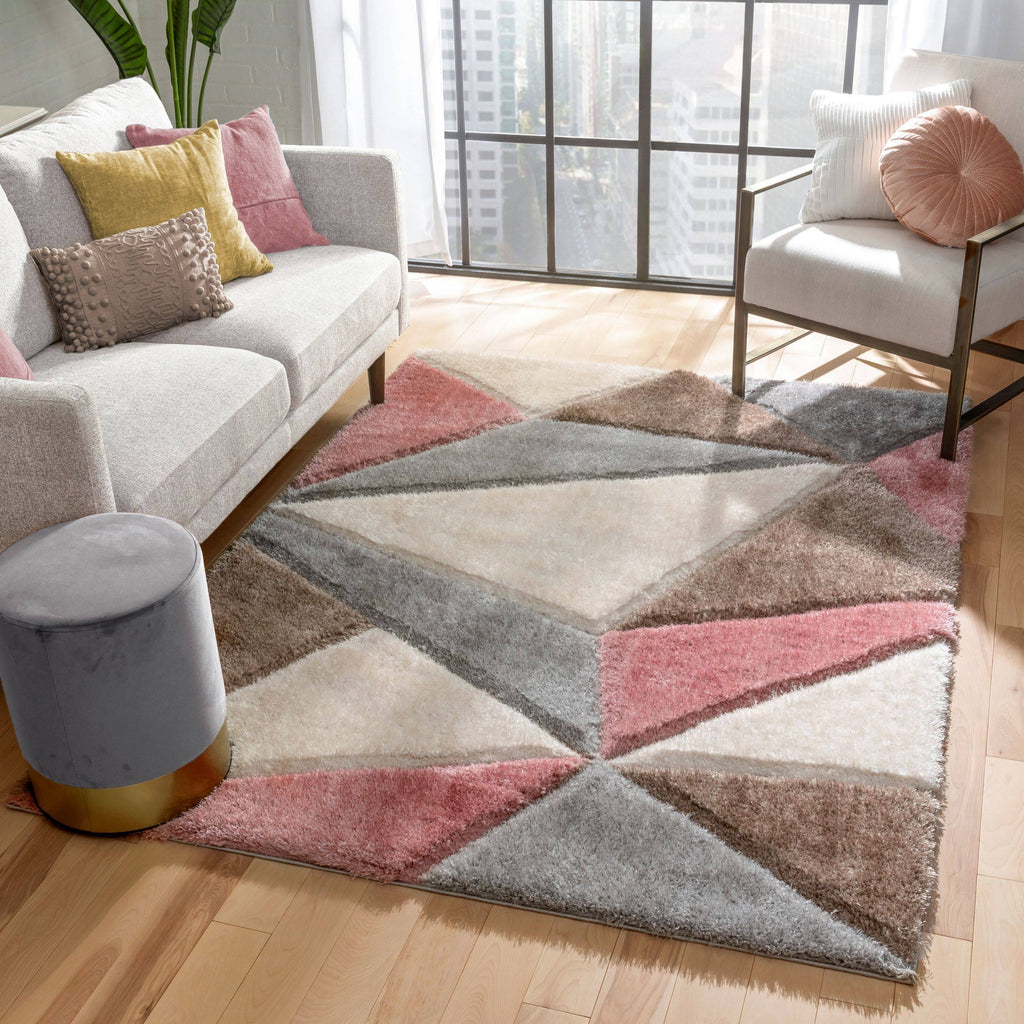 Shag Grey Blush 3D Textured Thick Soft Rug W234779
