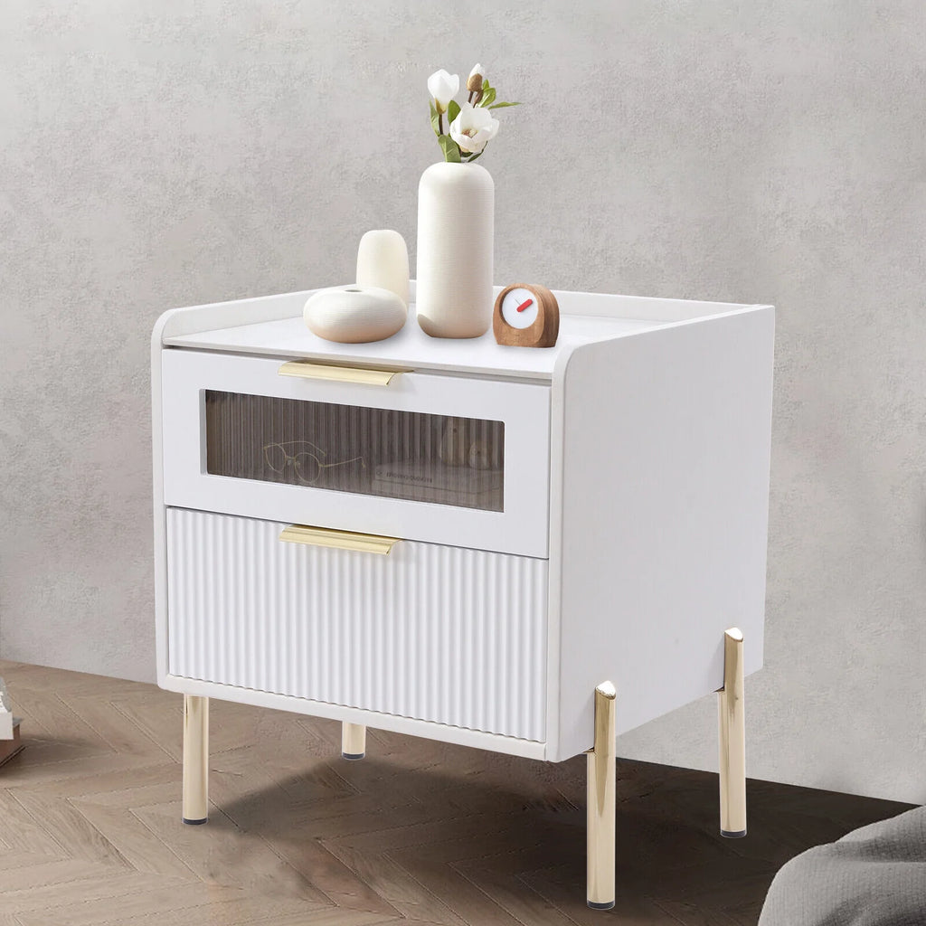 White 2 Drawer Wood End Table U5472