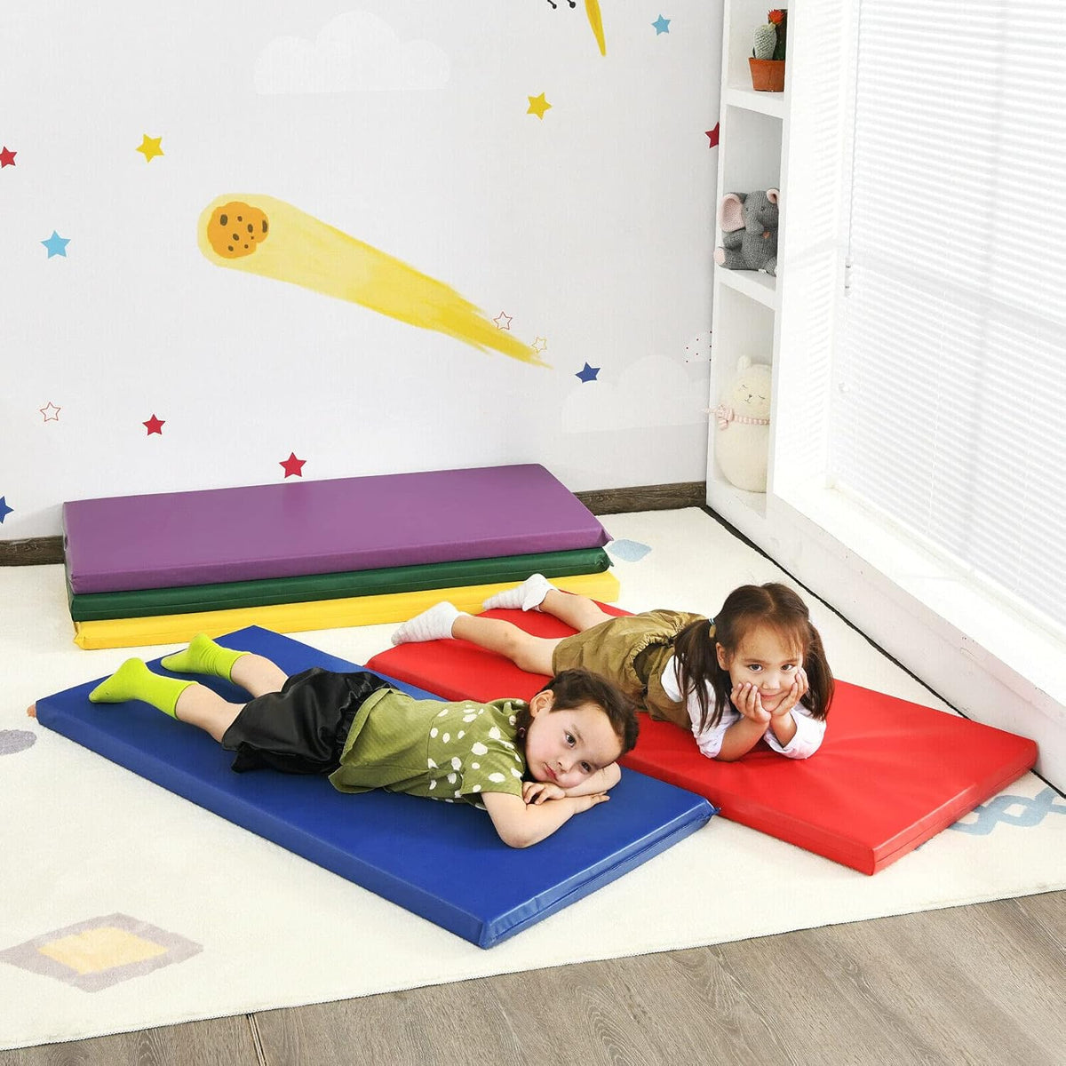 2-Inch Thick Foam Napping Floor Mats 5-Pack with Name Tag Holders O41294