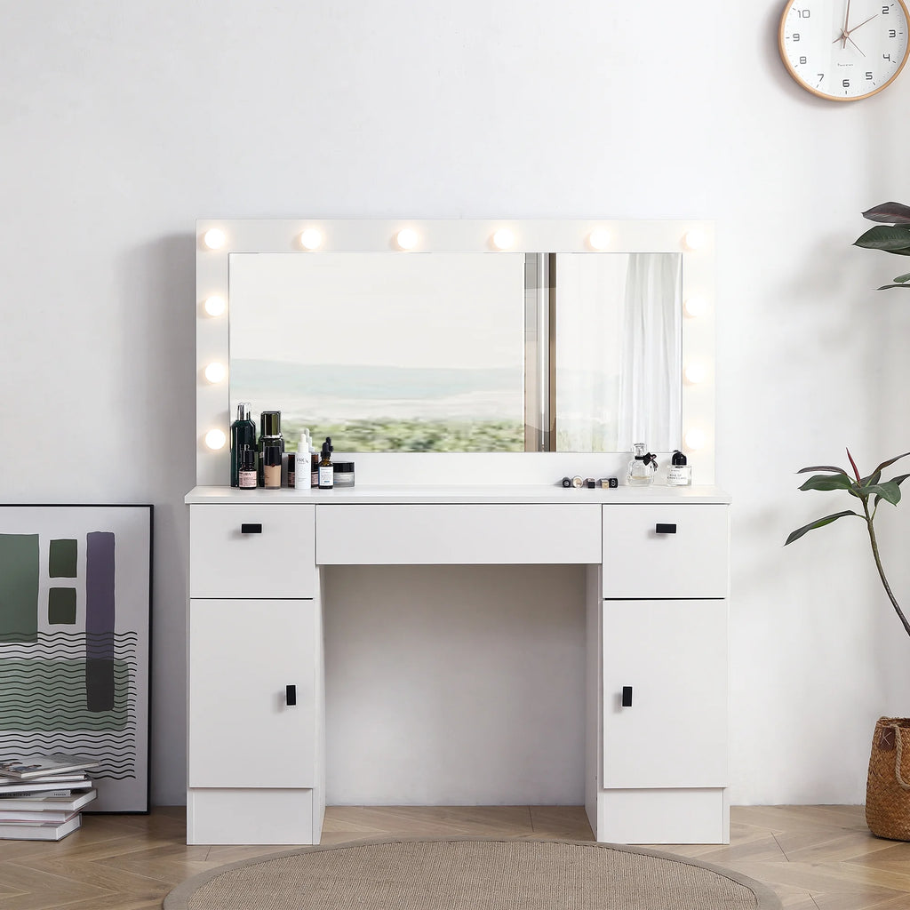 White Makeup Vanity Table with Lighted Mirror and 3 Drawers A3038