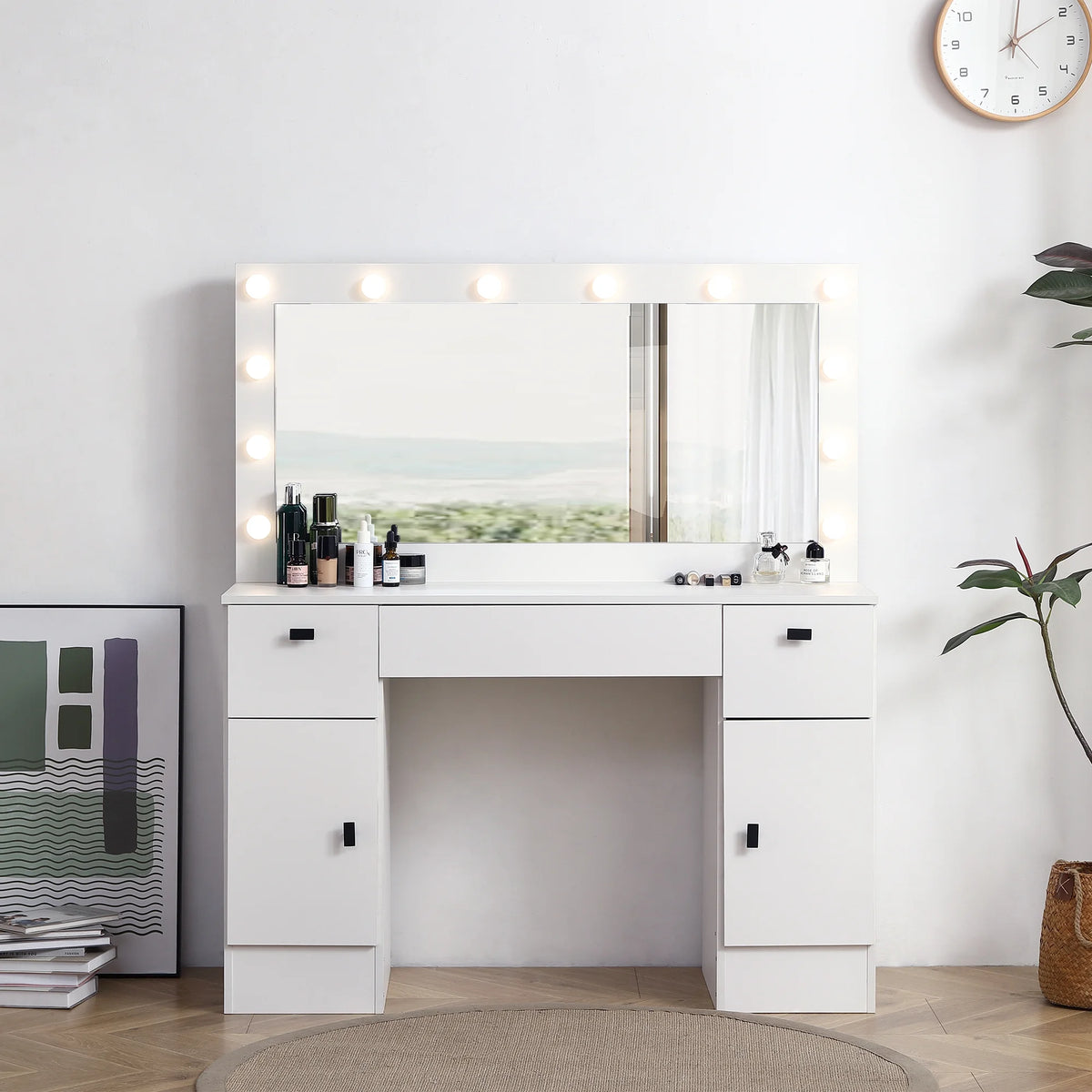 White Makeup Vanity Table with Lighted Mirror and 3 Drawers A3038