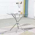 Round Glass Dining Table with Clear Tempered Glass Top 4 Chrome Legs Q885921