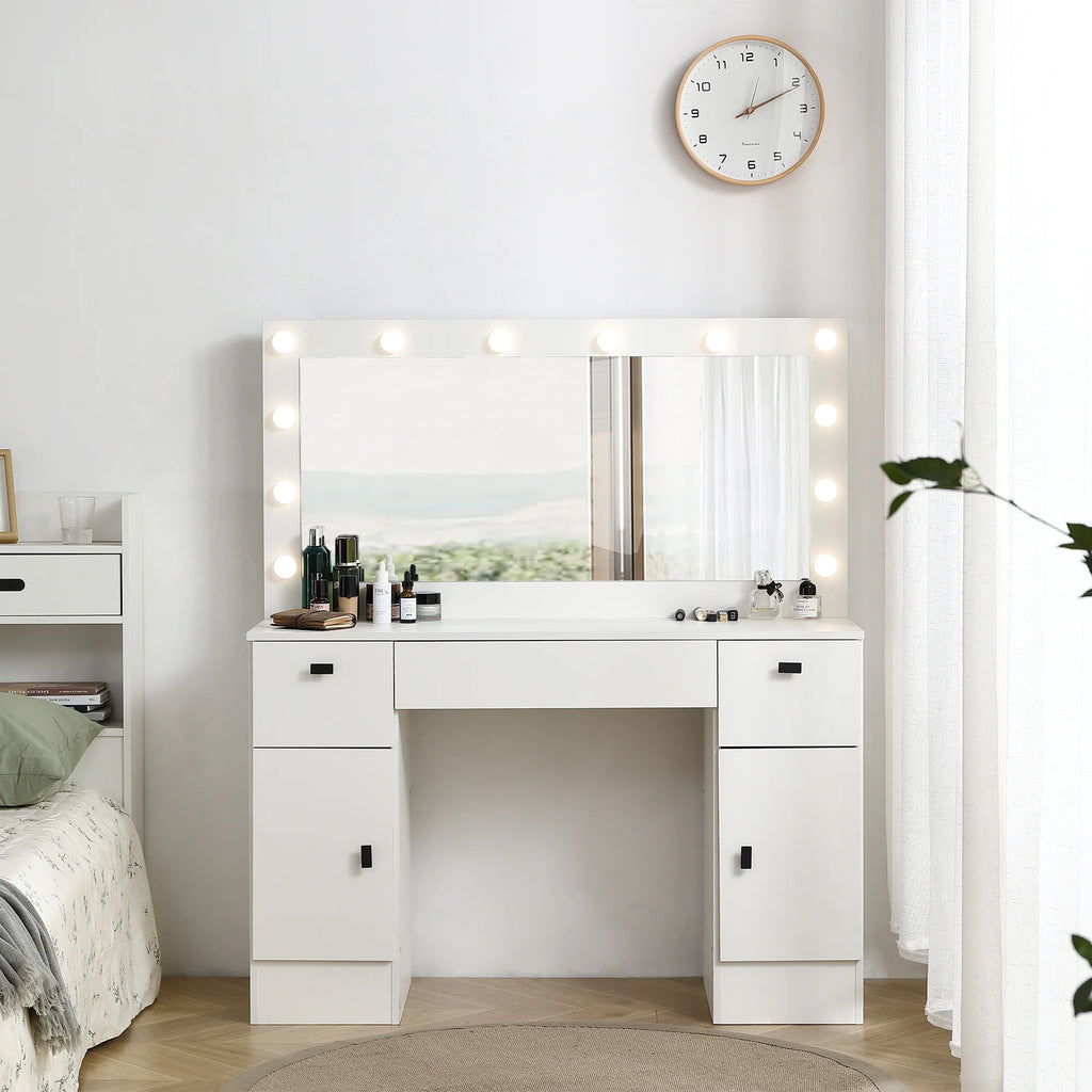 White Makeup Vanity Table with Lighted Mirror and 3 Drawers A3038