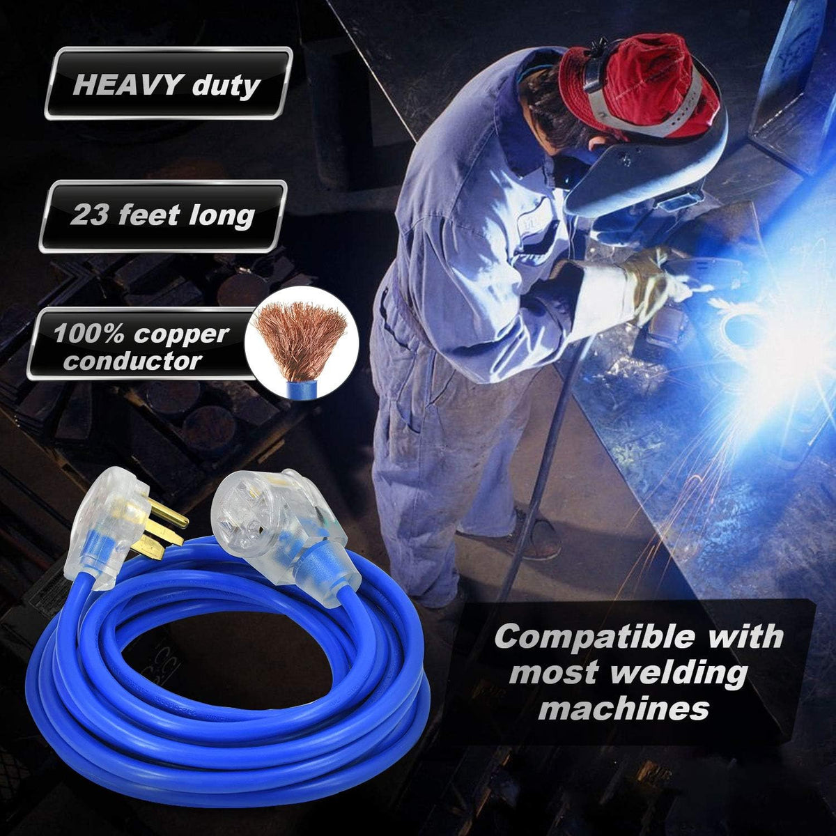 3 Prong 50 Amp Generator Extension Cord 23FT 6-50R Female 6-50P Male 125/250V 12000W 12AWG SJTW Pack of 2 V365596