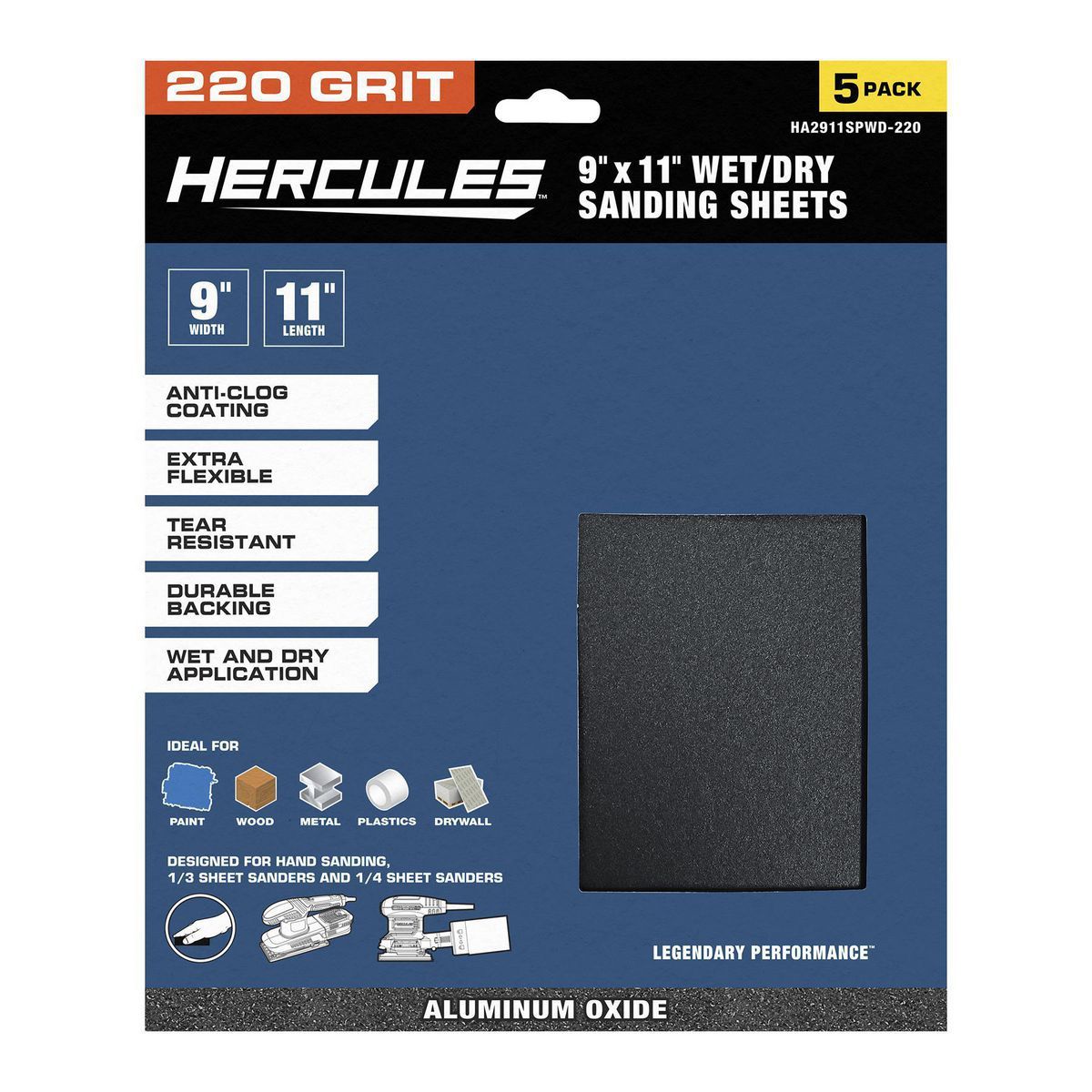 9 in. x 11 in. 220 Grit Wet/Dry Sanding Sheets 5-Pack D928623