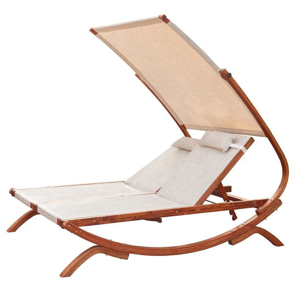 Wood Double Reclining Lounge Chair with Canopy O125
