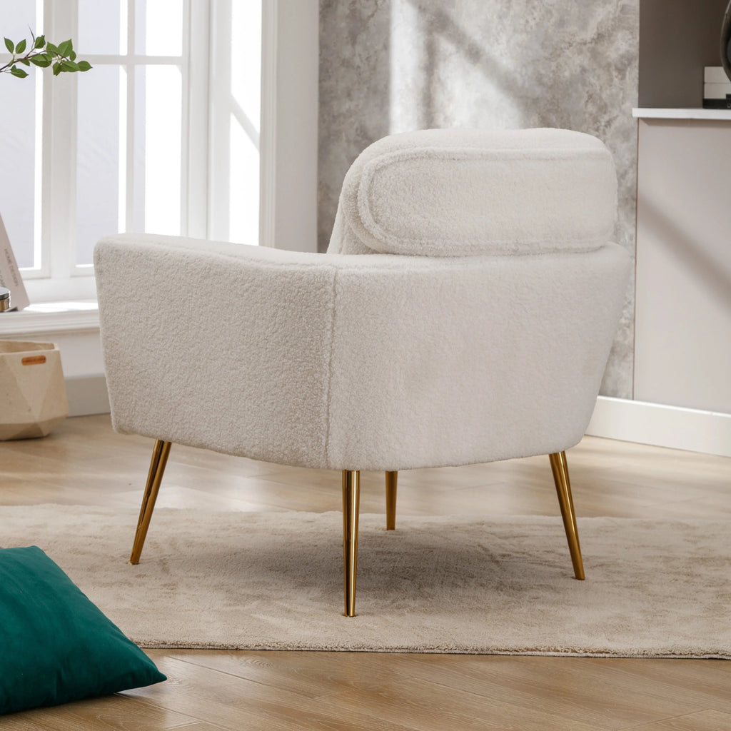 Mid Century Modern Upholstered Accent Chair With Pillow Ivory N67939