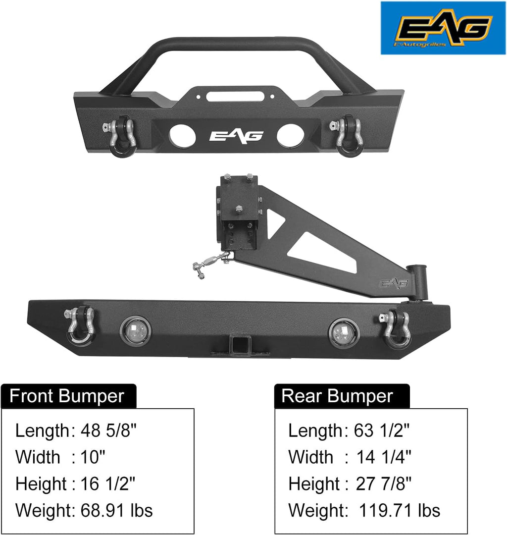 Stubby Front Bumper and Rear Bumper with Tire Carrier Combo T2572