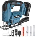 Cordless Jigsaw Tool with Battery, 2500SPM, ±45° Bevel, Adjustable Aluminum Base, LED Light, Pack of 2 S291
