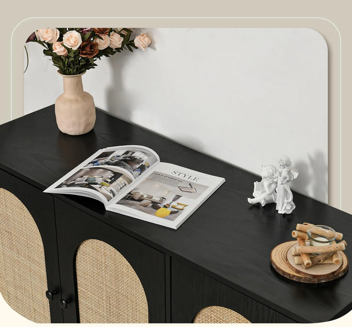Black Rattan Sideboard Cabinet Z848