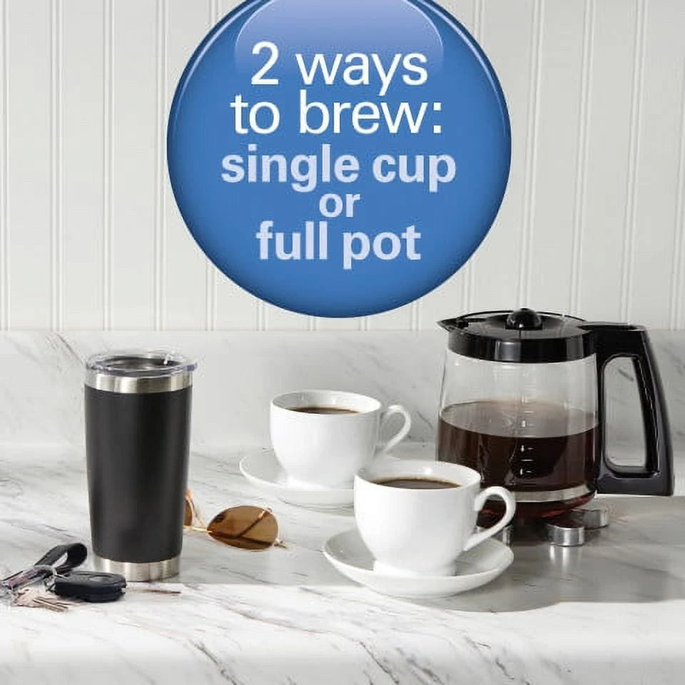 2-Way Coffee Maker, Single-Serve or 12 Cups, Glass Carafe, Black X573