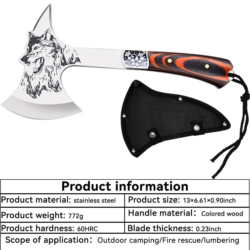 Camping Hatchet with Sheath Stainless Steel Wood Handle D305