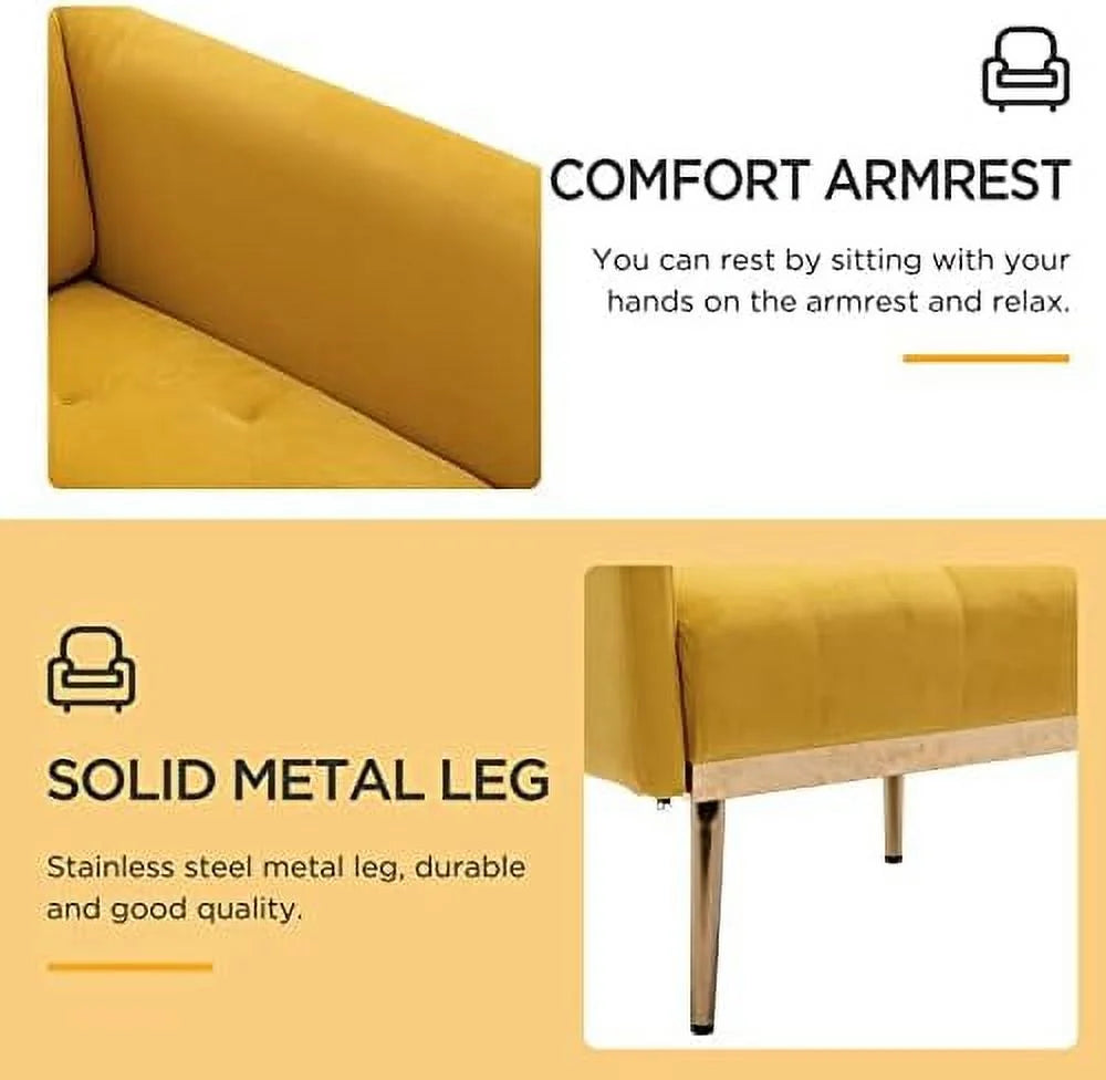 Yellow Velvet Accent Chair with Metal Legs I813586