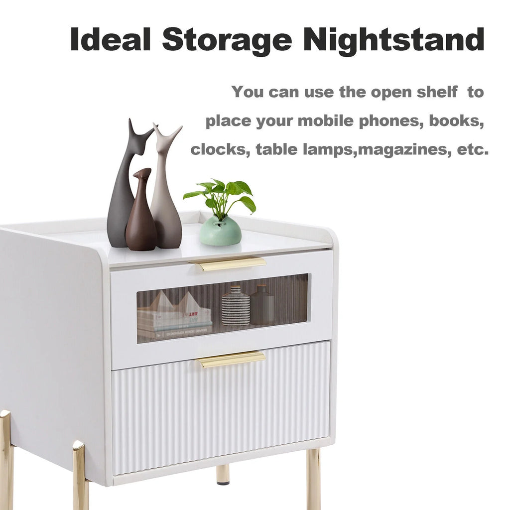 White 2 Drawer Wood End Table U5472