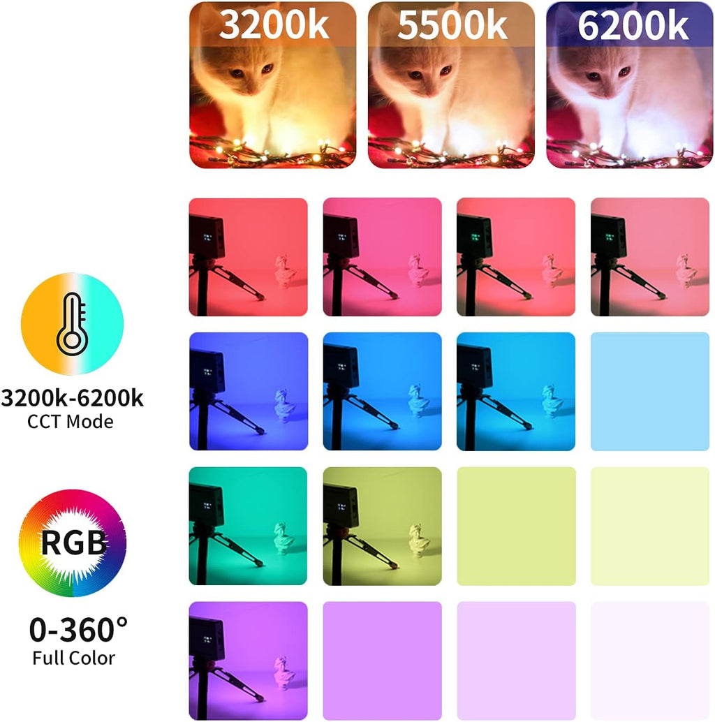 RGB Camera Light with APP Control, Dimmable LED Video Light, Cold Shoe Bracket S607
