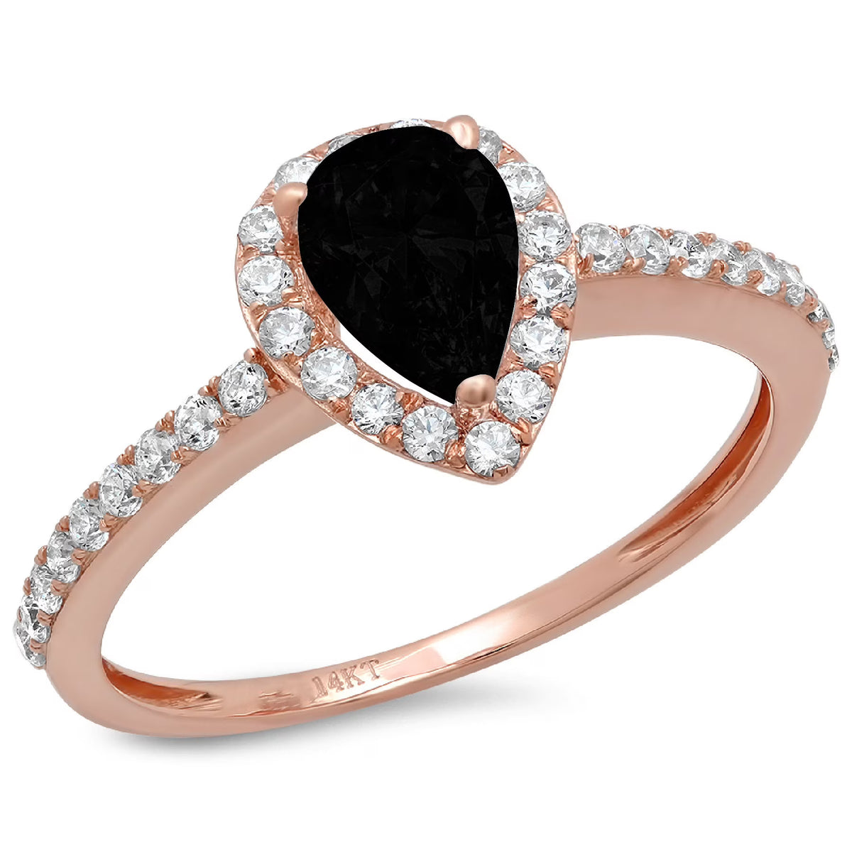 1.32ct Pear Cut Black Onyx Rose Gold Halo Ring Y3043