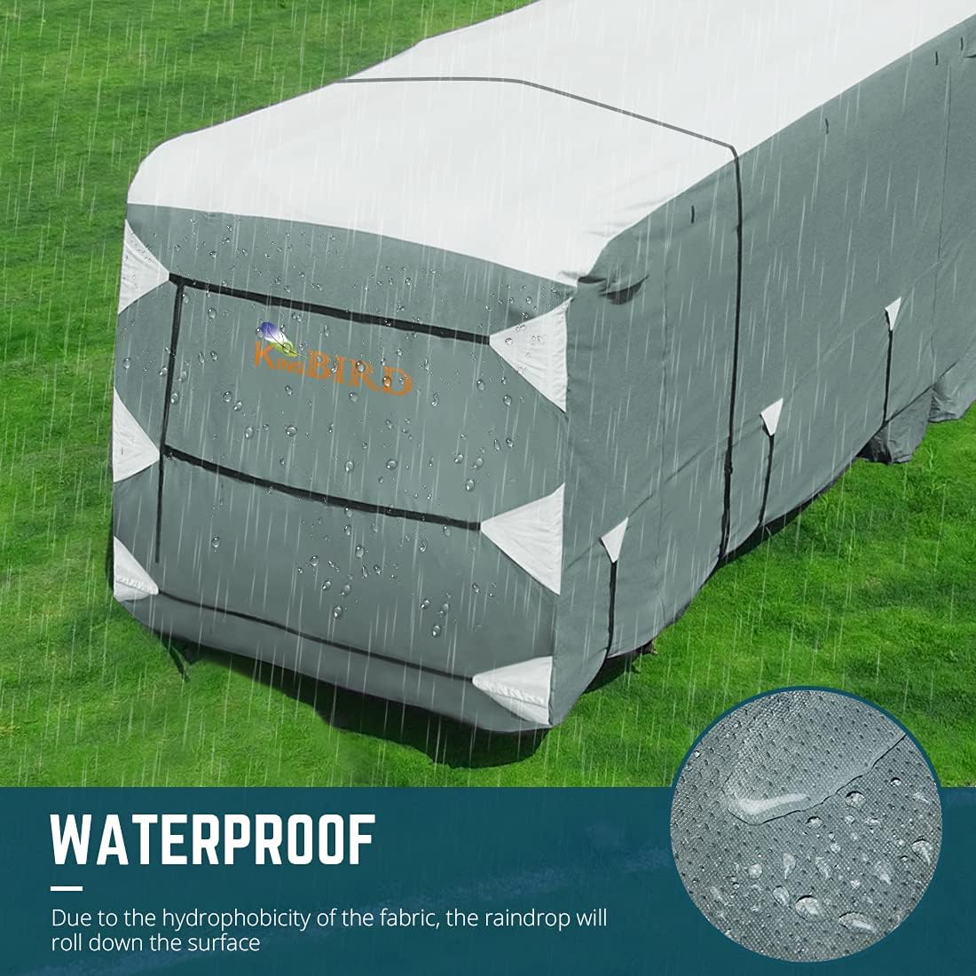 RV Cover, Extra-Thick 5 Layers Anti-UV Top Panel, Fits 40'-43' Motorhome, Water-Proof, with 2Pcs Extra Straps & 4 Tire Covers Z51406