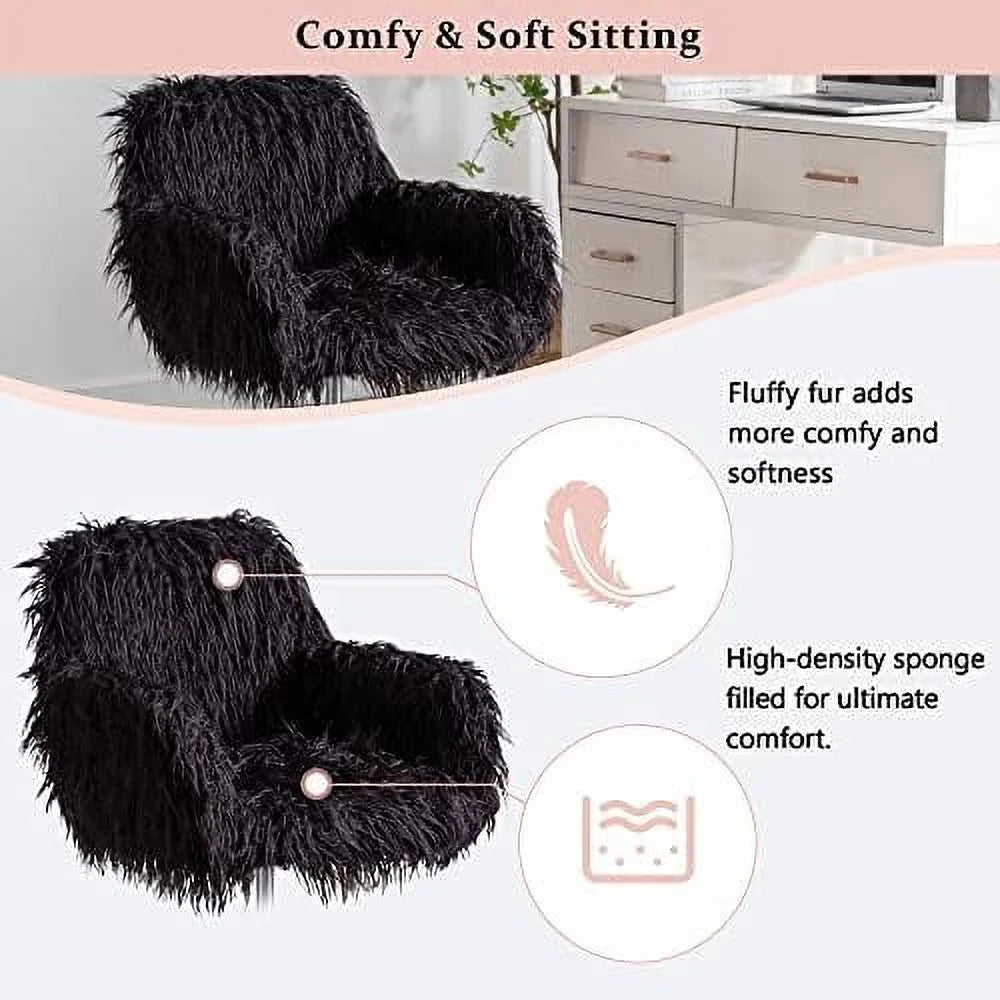 Fluffy Faux Fur Swivel Desk Chair with Wheels Q4912