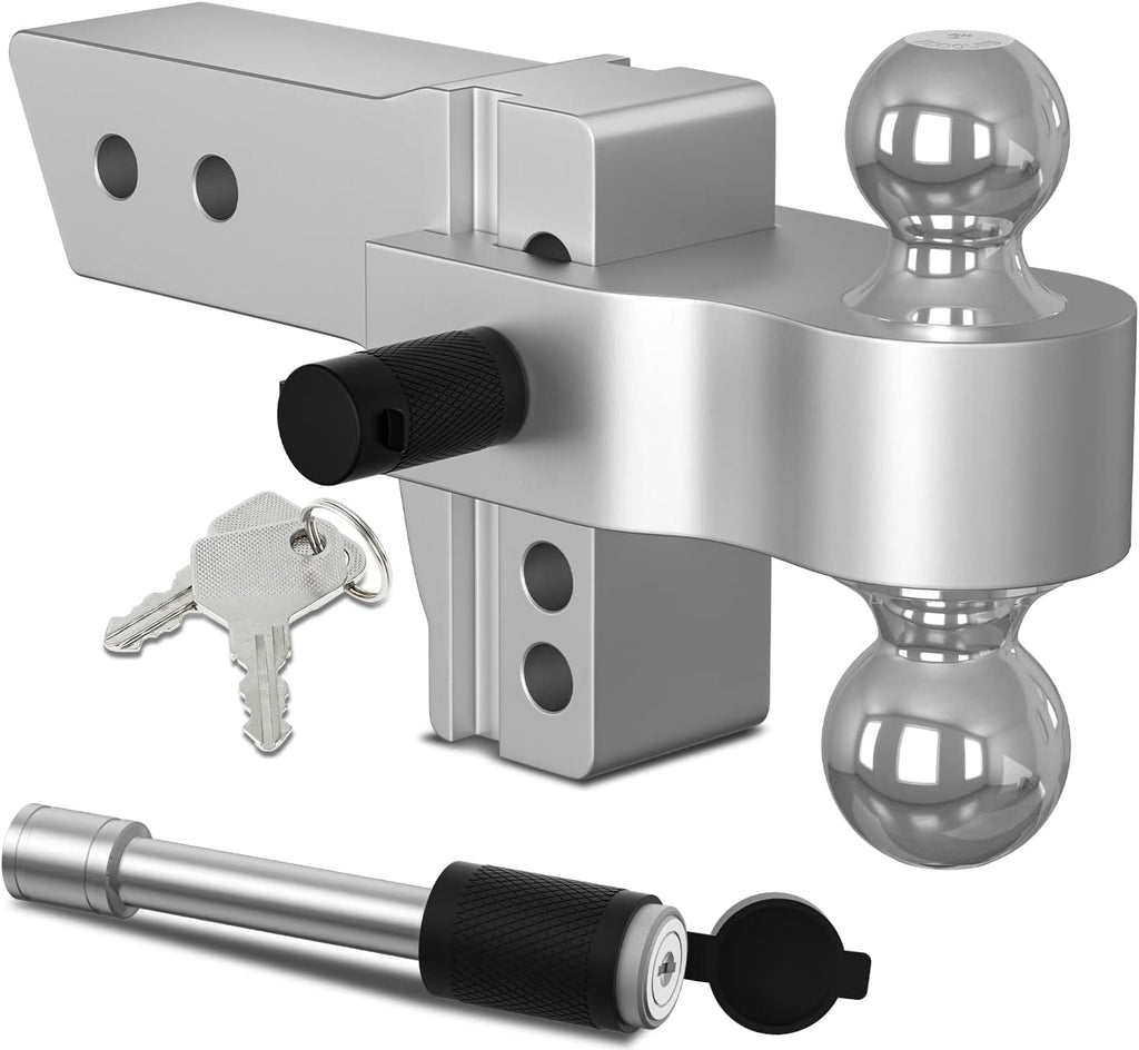 Adjustable Trailer Hitch Ball Mount, 4 Inch Drop, 2.5 Inch Receiver, 18,500 LBS GTW, Forged Aluminum Shank, Dual Balls J137