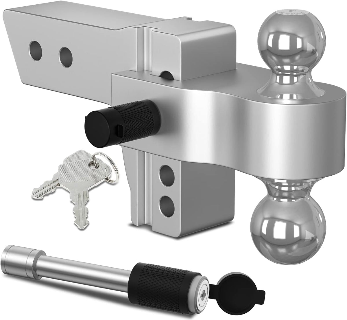 Adjustable Trailer Hitch Ball Mount, 4 Inch Drop, 2.5 Inch Receiver, 18,500 LBS GTW, Forged Aluminum Shank, Dual Balls J137