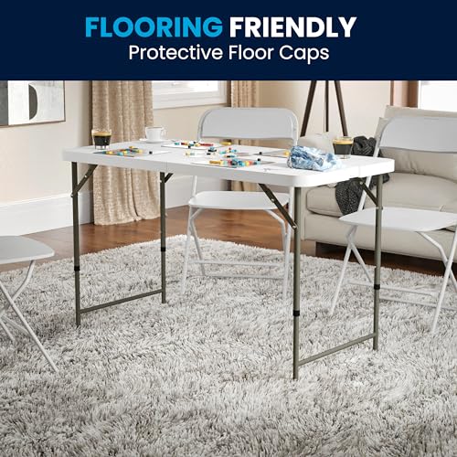 4' White Plastic Folding Table with Adjustable Legs C617517