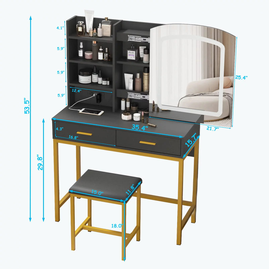 35 inch Vanity Desk with Lighted Mirror and Drawers G1437